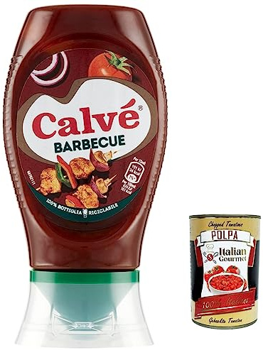 Calvé Salsa Barbeque Lot de 6 sauce barbecue avec arôme de bois et de fumée fort, idéal pour tous les plats de viande, 250 ml, 250 ml + polpa Gourmet italienne 400 g