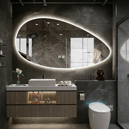 JSLJDM Ovale Specchio Bagno Retroilluminato con Anti-Appannamento, Specchio Bagno con Luce, Temperatura Colore Regolabile 3000K-6500K, Specchio Bagno LED in Vetro Temperato HD