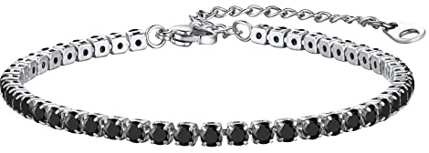 FOCALOOK Bracciale da Donna a Catena Tennis in Acciaio Inossidabile 316L Placcato Oro 18K con Zirconia Trasparente e Nera 18cm+5cm Catenina Regolabile