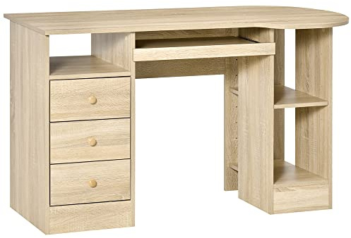 HOMCOM Scrivania da PC per Ufficio con Scaffali con Cassetti Color Legno
