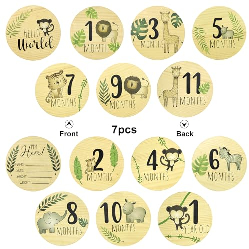 Meilensteinkarten baby holz, 7pcs grössentrenner baby meilensteinkarten baby mädchen baby Monatskarten baby 1-12 monate milestone baby cards für Baby Dusche Geschenke Fotografie Prop (7pcs)