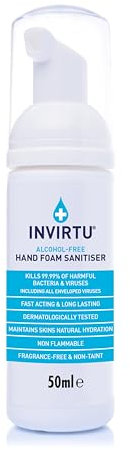 INVIRTU Alcohol Free Antibacterial Hand Sanitiser Foam (50ml) - Kills 99.9% Of Bacteria & Viruses - Great Hand Sanitiser For Travel & Festivals – Non- Scented Disinfectant - Kind To Skin