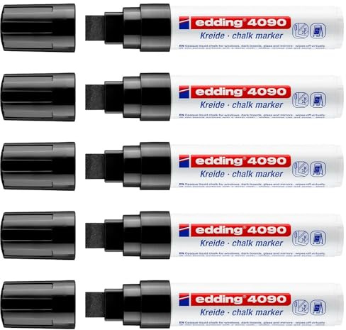 Edding Flüssigkreidemarker, 4090, Schwarz, breite Spitze, 4-15 mm, 5 Stück