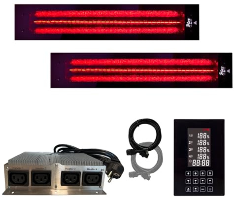 Kit frameless InfraROTmed MAX© - Projecteur de chaleur profonde + commande icon 4 touches - Radiateur infrarouge pour sauna et cabine infrarouge - Projecteur à spectre complet (2 x 1300 W + S)