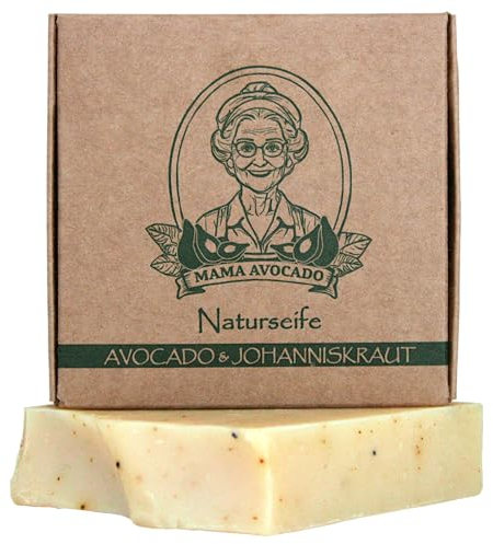 MAMA AVOCADO - Johanniskraut Seife für alle Hauttypen - entzündungshemmend & antibakteriell - Naturkosmetik - Handgemachte Duschseife für Haut & Haare - Naturseife ohne Palmöl & Parabene - 100g
