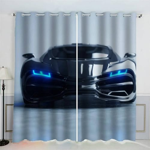 MEVASA Gardinen Auto Sportwagen Vorhänge 200 Breit 3D Wohnzimmer Kinderzimmer Schlafzimmer Vorhänge 160 Hoch Modern Kunst Verdunklungsvorhänge 200 x 160 BxH