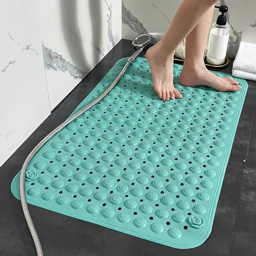 ZAHDMA Duschmatte rutschfest 70x40cm,Antirutschmatte Dusche aus PVC,Grün | mit Saugnäpfen,mit Ablauflöchern,Rechteckig