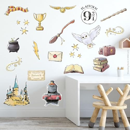 Harry Potter Wandaufkleber, Wizarding World Art Aquarell-Ikonen Set (90 cm Breite x 45 cm Höhe)