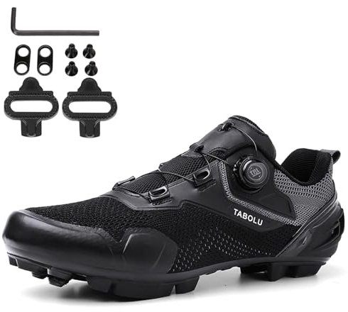 NGARY MTB Fahrradschuhe Herren Damen Mountainbike Schuhe kompatibel mit SPD 2 Schrauben mit Cleats, Entsperren Schuhe Draussen,Schwarz,43 EU