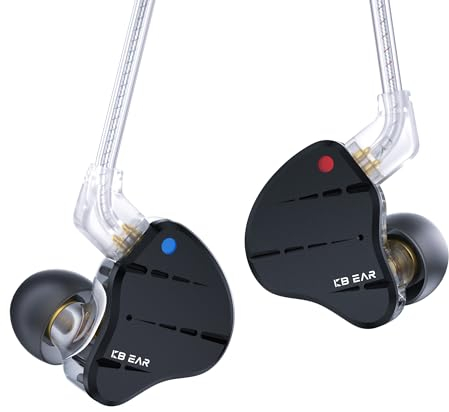 Kbear KS10 Auriculares de in Ear Monitor, Auriculares con Auriculares con Cable Profesionales, HiFi kbear en el Monitor de Orejas in Ear IEM con Cable Desmontable de 2 Pines (Negro, sin micrófono)