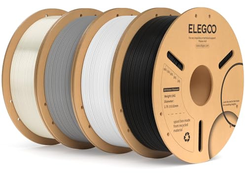 ELEGOO PLA+ Filament 1.75mm 4KG Schwarz/Weiß/Grau/Transluzent | PLA Plus, Härter und Stärker 3D Drucker Filament, Maßgenauigkeit +/-0,02mm, 1kg Spule Kompatibel mit den Meisten 3D Printer
