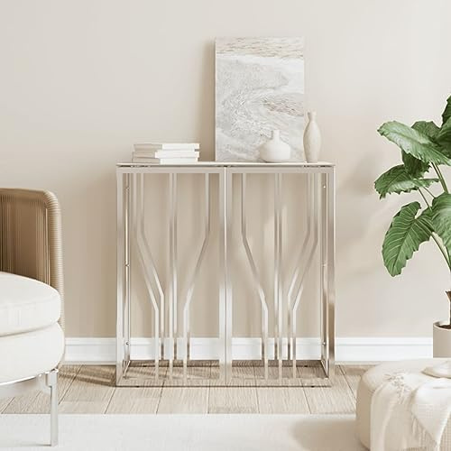 ZEYUAN Konsolentisch Silbern 70x30x70 cm Edelstahl und Glas, Couchtisch, Console Table, Beistelltisch, Sideboard, Wohnzimmertisch, Couchconsole, Flurtisch - 350035