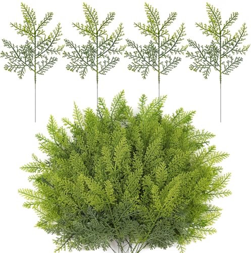 MACTING 30 PCS Artificial Pine Stems, Christmas Greenery Cypress Pine Picks, Gradient Green Faux Cedar Branches for Vase, Fake Plants, Faux Sprigs for Garland Wreath Tree Home DIY Xmas Decor