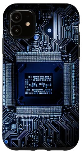 Coque pour iPhone 11 Carte mère Microchip Circuit IT Fond d'ordinateur Bleu