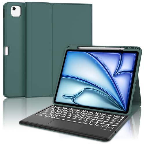 SENGBIRCH Funda Teclado para iPad Air 13 Pulgadas 2025 M3/2024 M2 con Touchpad, Bluetooth Desmontable, Español Ñ Retroiluminación Teclado para iPad Air 13 M3/M2 2025/2024, Verde