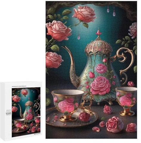 Jigsaw Woodiness Puzzles for Adults 1000 Pieces- Flower Teacups Interactive Jigsaw Puzzle Game for Family Parent-Adult Friend Puzzle Toy Birthday Gift Home Decor