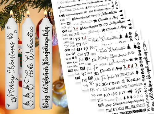 Sugeru 6 PCS Kerzentattoos Weihnachten (200+ Muster) - DIN A5,Wassertransferdruck | DIY asserschiebefolie Kerzenfolie | Kerzenaufkleber Weihnachts Sticker | Deko,Ostern,Adventskerze (Weihnachten III)