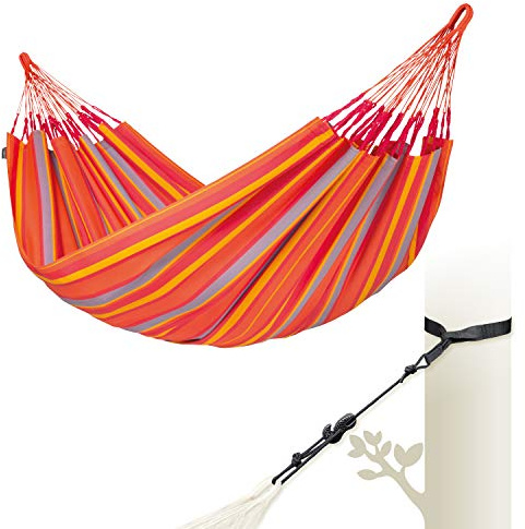 LA SIESTA® Brisa Hängematte & Baum- & Pfosten-Befestigung, Gurten für Baumen Balken & Pfosten - Wetterfeste Hängematte Stoff, Indoor Outdoor Hängematte für Garten Balkon - Einzel Hängematten, Toucan