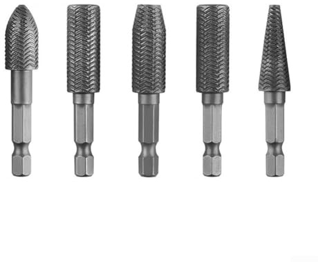 5-Piece Rotary Burr Wood Carving Rasp Files Set, High Carbon Steel Rotary File Drill Bits With 1/4 Hex Shank For Wood & Rubber Deburring, Shaping And Grooving