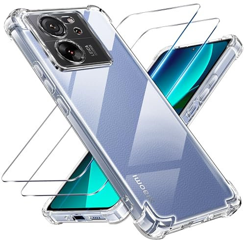 Tentoki 3 en 1 Funda y Protector Pantalla para Xiaomi 13T / Xiaomi 13T Pro, [Nunca amarillea] TPU Carcasa Protectora Ultradelgada a Prueba de Golpes, Previene el Amarillamiento,Transparente