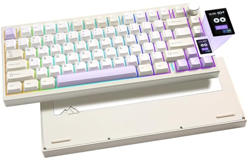 YUNZII AL80 Trådlöst Mekaniskt Tangentbord,Full Aluminium CNC,Smart LCD-skärm, Hot Swappable Gasket Mount 75% Layout Med Ratt,BT/2.4G/USB-C,QMK/VIA stöd för Win/Mac (Beige, Cocoa Cream V2)