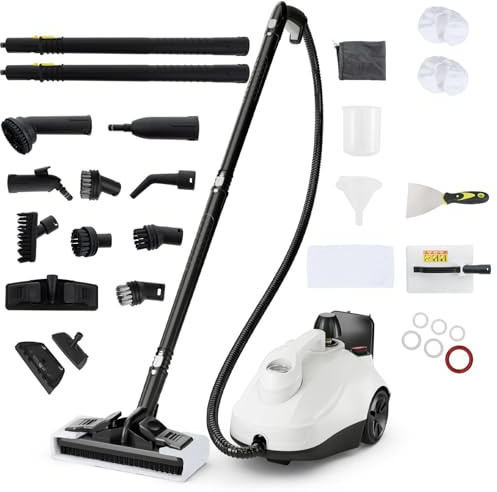 GOPLUS Dampfreiniger, Dampfdruck: 5 bar | Aufheizzeit: 8 min | Leistung: 2000W | Tank: 1,8 L | mit Bodenreinigungsset, Düsen und Bezüge, Dampfreiniger Handgerät, Bodendampfreiniger (Weiß)