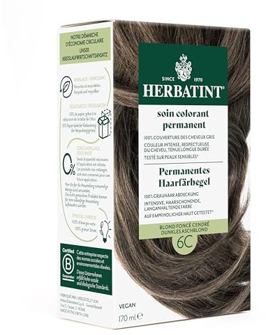 Herbatint Permanentes Haarfärbegel 6C Dunkles Aschblond – 170 ml I Ohne Ammoniak, optimale Grauhaarabdeckung I Auf empfindlicher Haut getestet, mit 8 Pflanzenextrakten