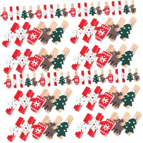 PartyKindom 4 Ensembles Décorations Épingle Arbre De Noël Guirlande Lumineuse Rideau Rubans Decoration Noel Decoration De Noel Pinces Photo en Bois Petites Pinces Photo Le Fer 125 Pièces * 4