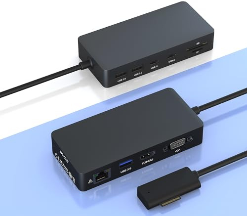 Surface Dock mit DREI Displays 4K@60HZ HDMI+VGA, 11-in-1 Surface Dockingstation für Surface Pro 11/10/9/8/X/7/6/5/4/3, Surface Laptop 7/6/5/4/3/2/1, Surface Book Go