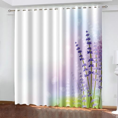 Bishilin Vorhänge Wohnzimmer Verdunkelung 2er Set, Verdunklungsvorhänge 96x229CM mit Ösen Lavendel Muster Gardinen Blickdicht Kinderzimmer Jugendzimmer