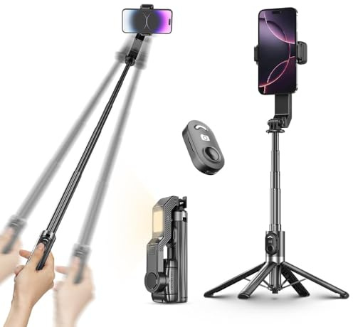 Selfie Stick Gimbal Stabilizer, Single Axis Stabilizer Tracking Selfie Stick with Tripod 360° Rotation with Remote Control for iPhone/Andriod for Vlog Live Broadcast TIK Tok YouTube Vlogging Black