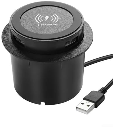 Desktop USB Socket, 3-in-1 USB Fast Wireless Charger Station Pop-Up Charging Socket For Desks Bedside Office(Black)