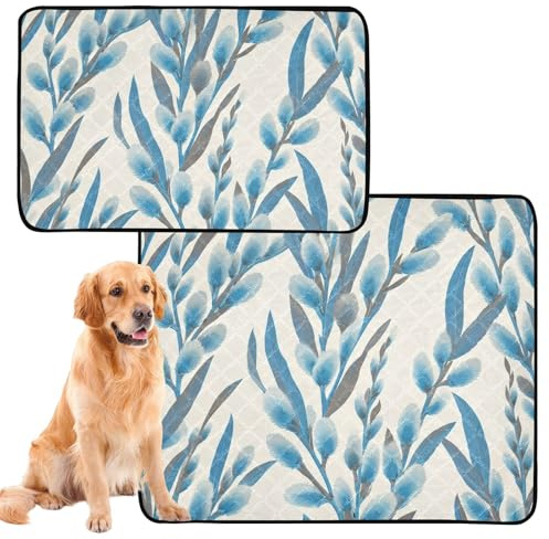 YANENDIE Washable Pee Pads for Dogs, Large Fast Absorbent Non-Slip Dog Mat for Food and Water, 2 Pack Willow Flower Tile Reusable Puppy Pad