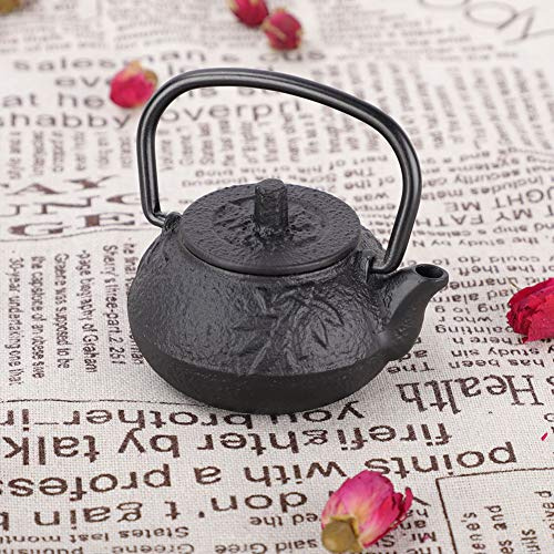 WPKD BLUEIY Juego de tetera de hierro fundido japonés de imitación de 50 ml, tetera compacta, tetera para preparar, ideal para porciones individuales, acabado negro