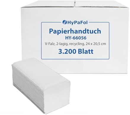 Hypafol Papierhandtücher 3200 Blatt V-Falz | 2-lagig, weiß, Recycling | 24x20,5 cm | Saugstark & geprägt | für Spender in Praxis, Büro & Gastronomie