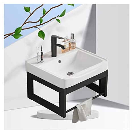 Lavandino da appoggio a Parete per Bagno, Lavandino Galleggiante per Bagno, Lavamani per Bagno Moderni, Lavandino in Ceramica Rettangolare da appoggio a Parete, Lavandino in Porcellana per b