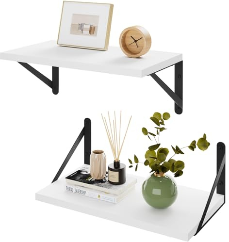 IBUYKE Estantes flotantes profundos para pared, juego de 2 estantes flotantes de 8 pulgadas de profundidad, estante de pared de madera de 16 pulgadas de ancho x 8 pulgadas de profundidad, estantería