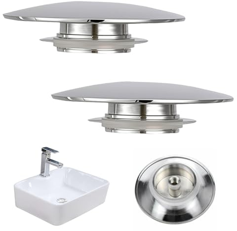 2Pcs Pop Up Sink Plug Replacement, 66mm Sink Push Button Replacement Parts | Chrome Basin Waste -Up Sink Cap, Click Clack Plug for Kitchen, Bathroom Basins, Bathroom Vanities, Sinks and Bathtubs