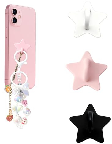 Leeneen Cell Phone Ring Holder, Metal Finger Ring Stand Sticky Grip Loop Adhesive Phone Charm Hook for Mobile Case Pad Tablet DIY Accessories (Star)