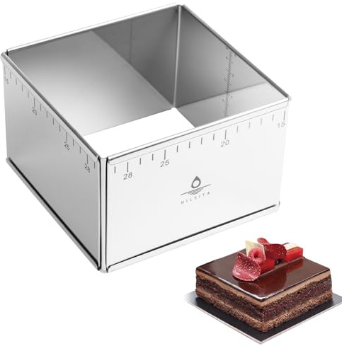 Hilsita Einstellbare Rechteckige Kuchenrahmen, Tortenring Eckig, Edelstahl Brownie Form, Tiramisu Kuchen Formen Backen, Backrahmen Rechteckig, Tortenring Höhe 10cm (15 * 15 * 10cm)