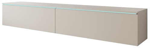 MINIO go for it - TV Schrank Donna Breite 180 cm Lowboard mit LED | Stehend oder Hängend, Fernsehschrank für das Wohnzimmer, Laminierte Spannplatte, Farbe: Cashmere Beige