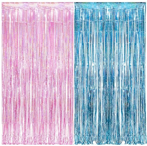 BRAVESHINE Gender Reveal Party Deko, Glitzer Lametta Vorhang Rosa Blau Fotowand Hintergrund für Junge oder Mädchen Geschlechtsenthüllung Party Dekoration