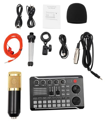 DWIKRYT Podcast Mikrofon Set, Streaming-Mikrofon USB Nieren Kondensator Mikrofon, 8-Soundmodi, 16-Soundeffekte, Audio Mixer Set für kompatibel mit Fast Geräten, Systemen, Anwendungen