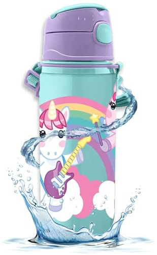 SRV Hub Sweet Dreams Unicorn Kids Water Bottle 600ml – Aluminium Leak Proof Drinking Bottle for Girls with Straw, BPA Free Reusable Metal Water Bottle for School, Sports & Travel
