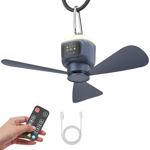 Vulaop Ventilador de camping portátil de 12000 mAh con iluminación, camping, USB, 4 velocidades y temporizador de 2 a 8 horas, para tienda de campaña, cenador, caravana, dormitorio