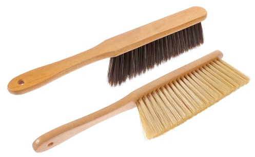 IOBIDDYS 2pcs Wooden Handle Bed Cleaning Brush Set with Soft and Stiff Bristles, Dust Removal Hand Brooms for Household, Couch, Kitchen and Bathroom Cleaning
