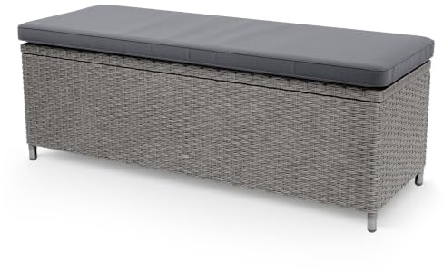 di volio Gartenbank mit Stauraum 120 cm Polyrattan 2-Sitzer Outdoor Argena | Gasdruckfeder, 6-cm-Sitzkissen, 320 kg belastbar, Stahlrahmen, wasserdichte Innenauskleidung, UV-beständig, pflegeleicht