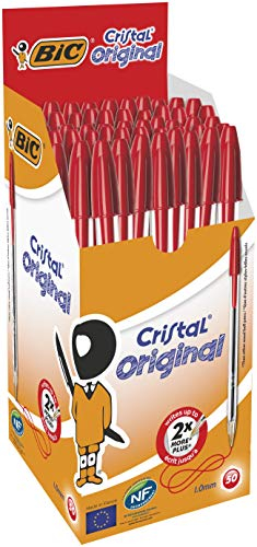 BIC Kugelschreiber Cristal Medium – 50 Kulis in Rot – Strichstärke 0,4 mm