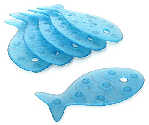 TATAY Lot de 6 Autocollant pour Bagnoire Antiderapant de PVC avec Ventouses, Résistantes aux Moisissures et aux microbes, Antibactériennes, Motif Poisson, Bleu. Dimensions : 7,5 x 14 cm