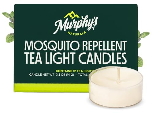 Murphy's Naturals Mosquito Bug Repellent Tea Light Candles for Outdoor Patio, Citronella & Essential Oils, 4-Hour Burn Time Each, 12-Pack